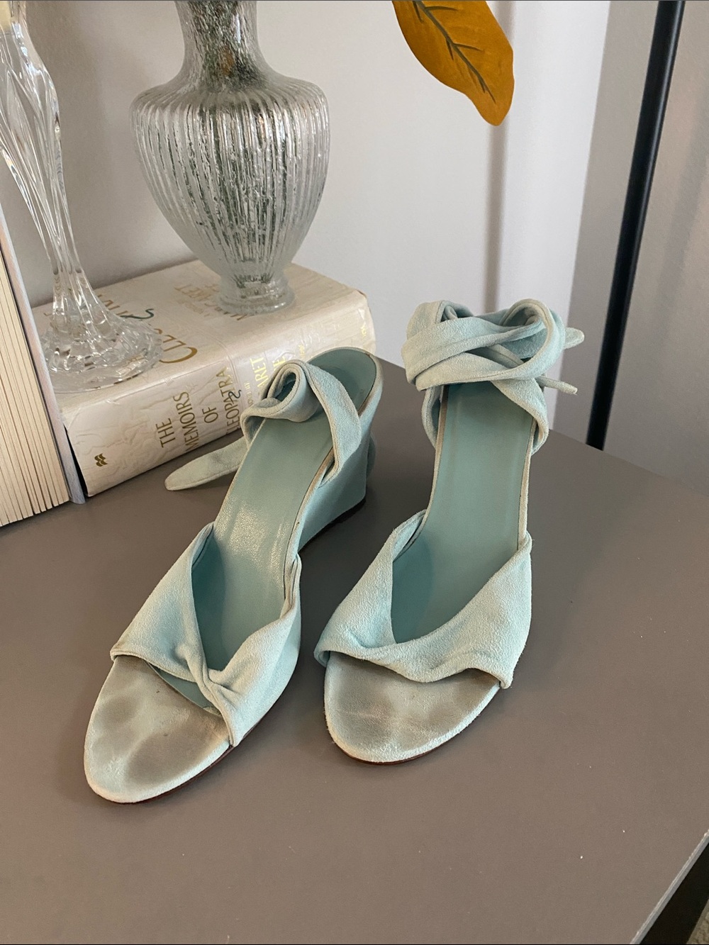 Delman Tiffany Blue 💎 Suede Wrap-Heel Sandals